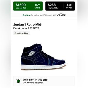 Jordan 1 mid-Re2pect Derek jeter VNDS size 12 Final price drop ‼️